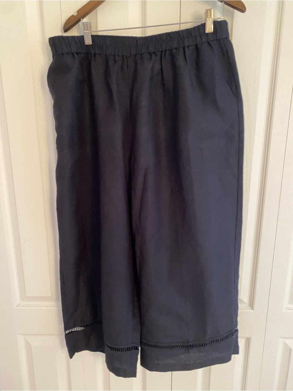 Wide-Leg Linen Blend Pants in Dark Navy